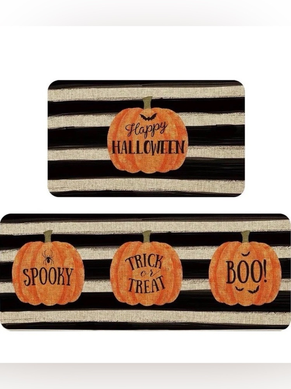2 Piece Anti Slip Kitchen Rug Set Halloween Pumpkin Jack O' Lantern 2 Piece
